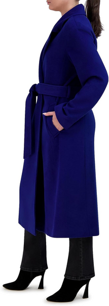 Cole Haan Oversized Wool Blend Belted Longline Coat - Cobalt