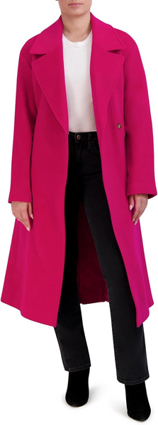 Cole Haan Oversized Wool Blend Belted Longline Coat - Fuchsia