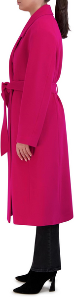 Cole Haan Oversized Wool Blend Belted Longline Coat - Fuchsia