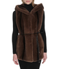 Image of Cole Haan Hooded Faux Mink Fur Vest with Vegan Leather Belt - Brown