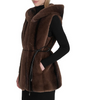 Image of Cole Haan Hooded Faux Mink Fur Vest with Vegan Leather Belt - Brown