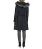 Image of Cole Haan Hooded Wool Blend Wrap Coat with Faux Fur Trim - Black