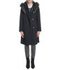 Image of Cole Haan Hooded Wool Blend Wrap Coat with Faux Fur Trim - Black