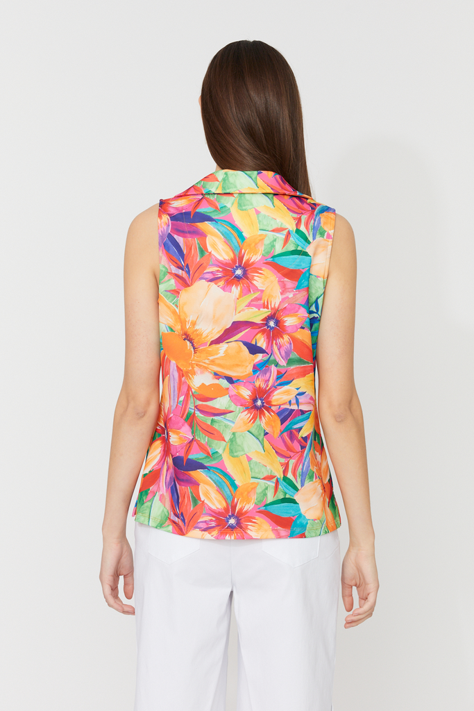 Compli K Tropical Print Sporty Sleeveless Polo Top - Multicolor