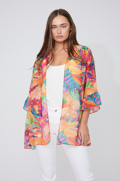 Compli K Tropical Print Kimono Coverup - Multicolor
