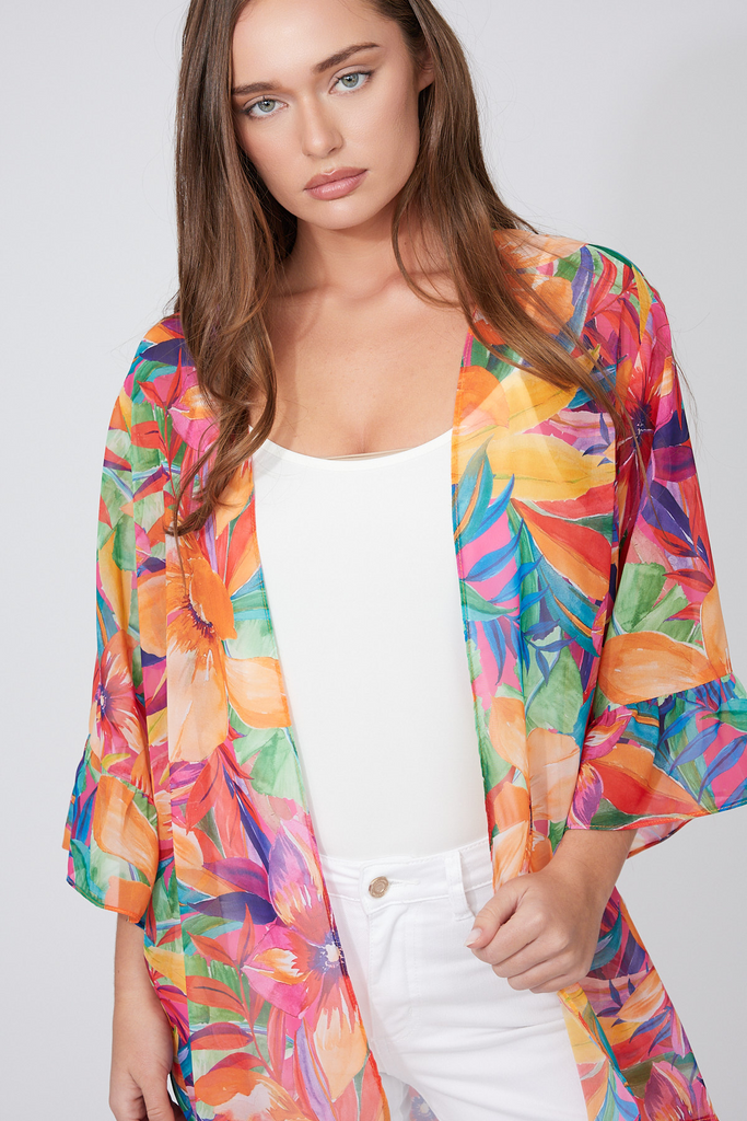 Compli K Tropical Print Kimono Coverup - Multicolor