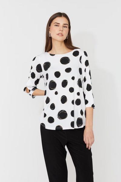 Compli K Peek-A-Boo Sleeve Polka Dot Top - White/Black