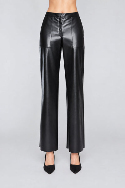 Compli K Wide Leg Vegan Leather Pull-On Pant - Black