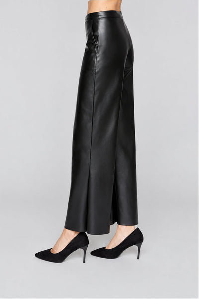 Compli K Wide Leg Vegan Leather Pull-On Pant - Black