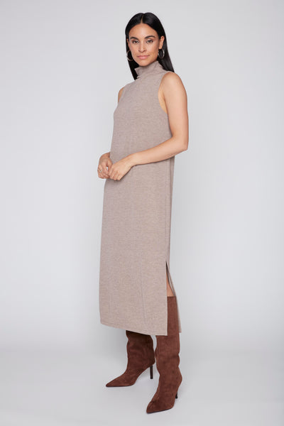 Compli K Sleeveless Mock Neck Knit Midi Dress - Oatmeal