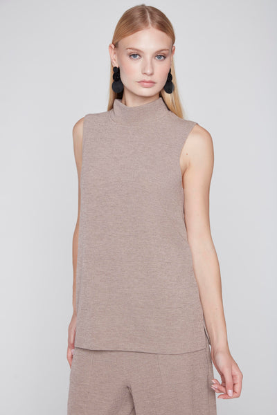 Compli K Sleeveless Mock Neck Knit Top - Oatmeal