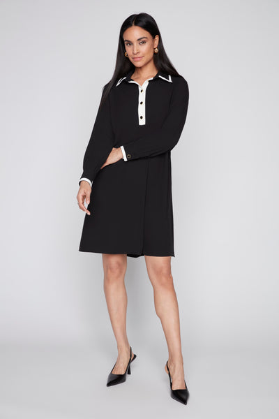Compli K Collared Shirt Dress with Contrast Trim - Black/White