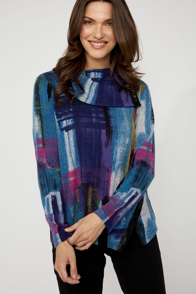 Compli K Brushstroke Print Envelope Collar Asymmetric Hem Tunic - Multicolor