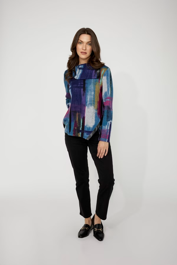 Compli K Brushstroke Print Envelope Collar Asymmetric Hem Tunic - Multicolor