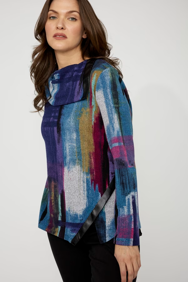 Compli K Brushstroke Print Envelope Collar Asymmetric Hem Tunic - Multicolor