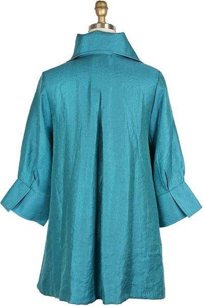 Damee Portrait Collar Shimmer Swing Jacket - Teal