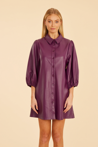 Dolce Cabo Vegan Leather Button Front Tunic - Deep Purple