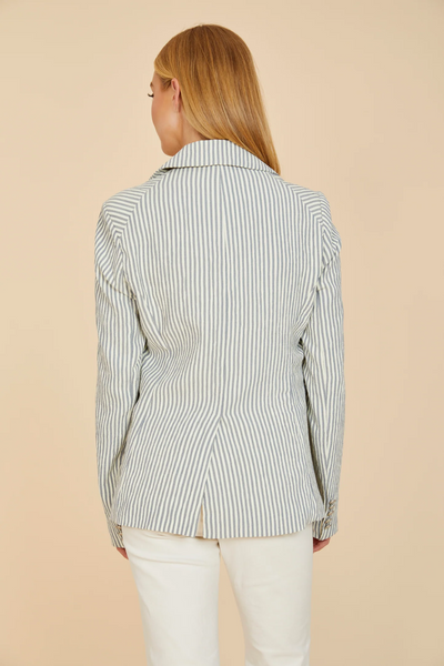 Dolce Cabo Faux Double-Breasted Striped Seersucker Blazer - Blue/White