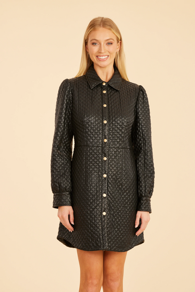 Dolce Cabo Quilted Vegan Leather Tunic Dress - Black