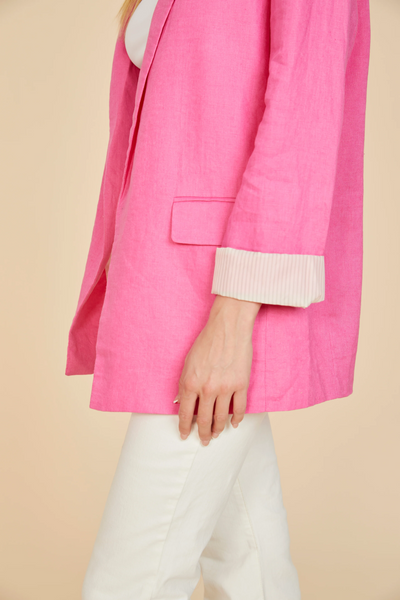 Dolce Cabo Open Front Linen Blazer - Pink