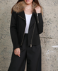 Image of Dolce Cabo Ponte Knit Asymmetric Moto Jacket with Raccoon Fur Collar - Black/Chestnut *Take an EXTRA 1/2 Off*