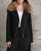 Image of Dolce Cabo Ponte Knit Asymmetric Moto Jacket with Raccoon Fur Collar - Black/Chestnut *Take an EXTRA 25% Off*