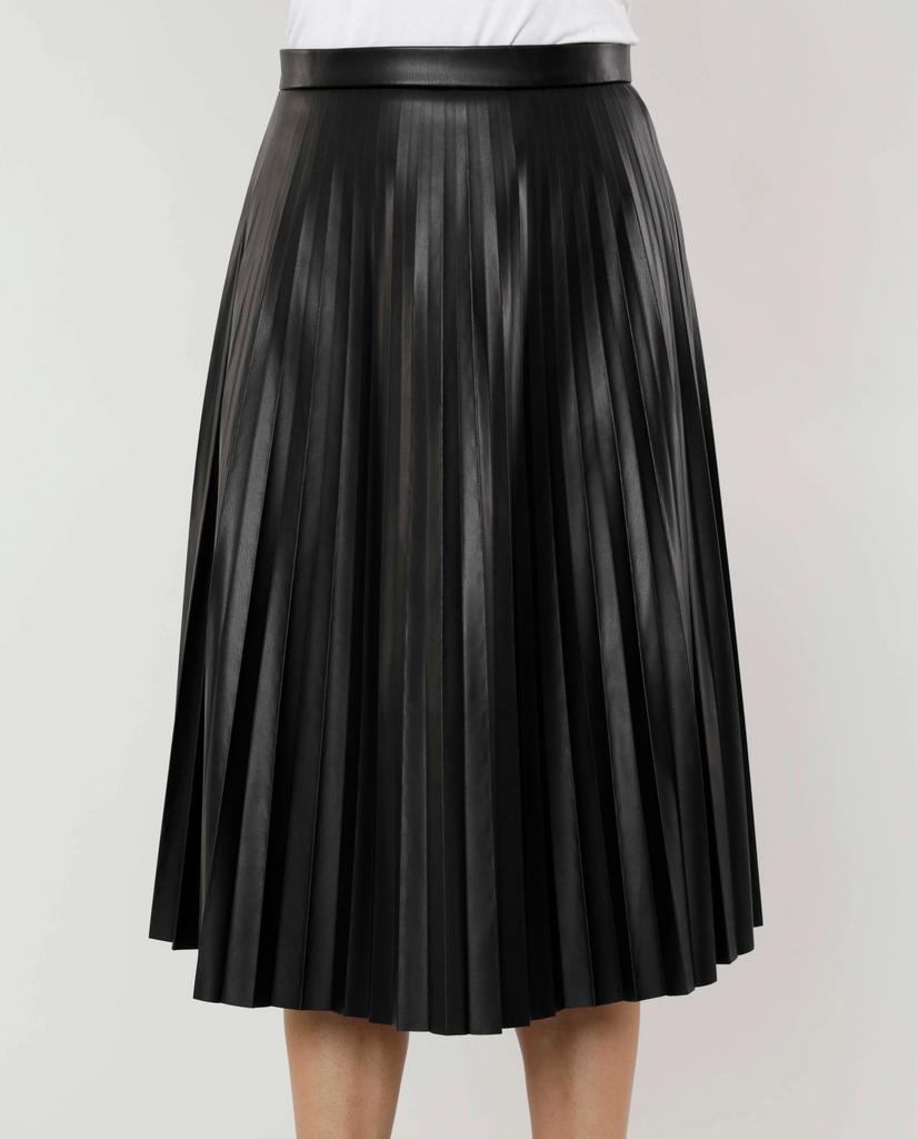 Dolce Cabo Vegan Leather Pleated Skirt - Black *Take an EXTRA 1/2 Off*
