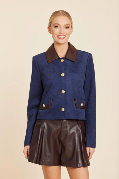 Dolce Cabo Faux Leather Trim Faux Suede Jacket - Navy/Multi
