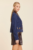 Image of Dolce Cabo Faux Leather Trim Faux Suede Jacket - Navy/Multi