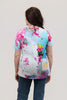 Image of Dolcezza Summer in Santorini Print Short Sleeve V-Neck Top - Blue/Multicolor