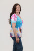 Image of Dolcezza Summer in Santorini Print Short Sleeve V-Neck Top - Blue/Multicolor