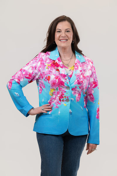 Dolcezza Summer in Santorini Print Blazer - Blue/Pink/Multicolor