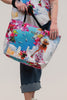 Image of Dolcezza Summer in Santorini Twist Rope Handle Zip Top Toe Bag - Blue/Multicolor