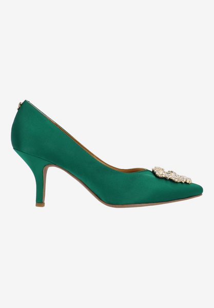 J. Reneé Ezara Jewel Buckle Satin Pump - Emerald