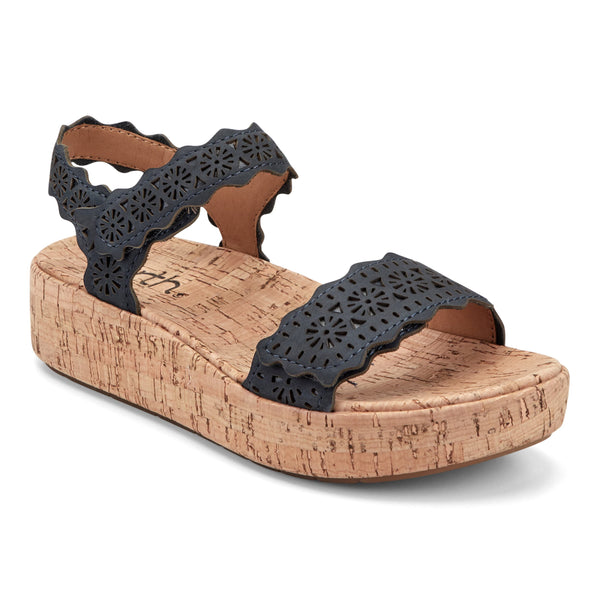 Earth Shoes Slata Ankle Strap Wedge Sandals - Navy