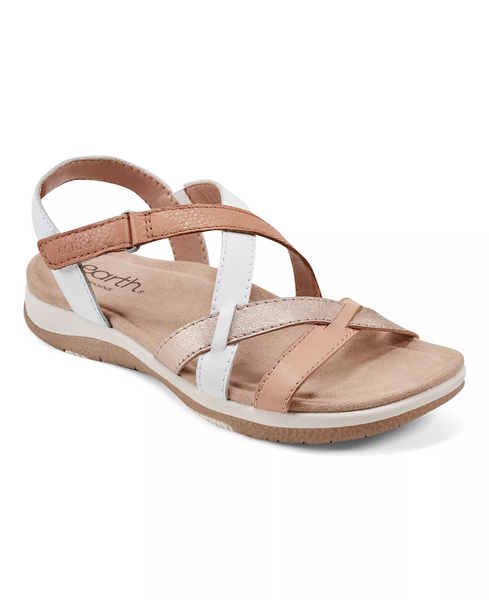 Earth Shoes Sterling Strappy Flat Sandals - Cognac/Gold/Multicolor