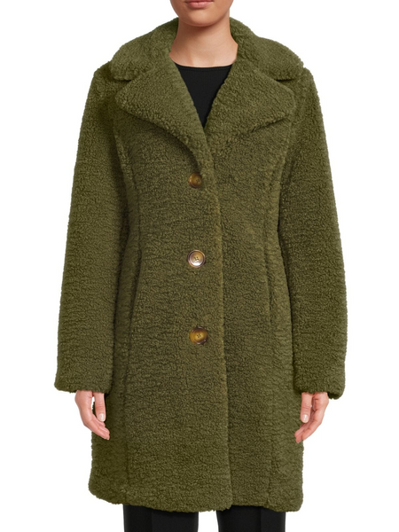 Ellen Tracy Cozy Teddy Coat - Green Tea