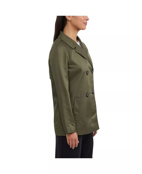 Ellen Tracy Short Double Breasted Raglan Sleeve Raincoat - Khaki