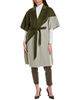 Image of Ellen Tracy Double Face Wool Blend Handmade Color Block Cape - Grey Mix