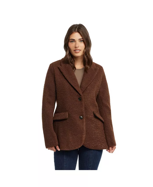 Ellen Tracy Pressed Boucle Tailored Blazer Coat - Brown