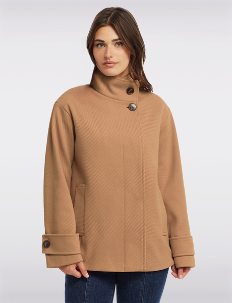 Ellen Tracy Twill A-Line Peacoat - Camel