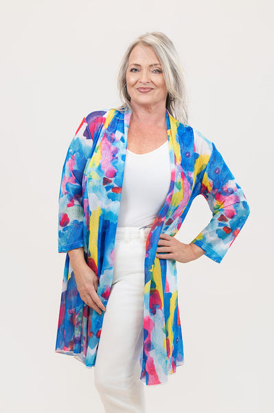 Steven Guy Open Front Abstract Print Cardigan - Blue/Multicolor