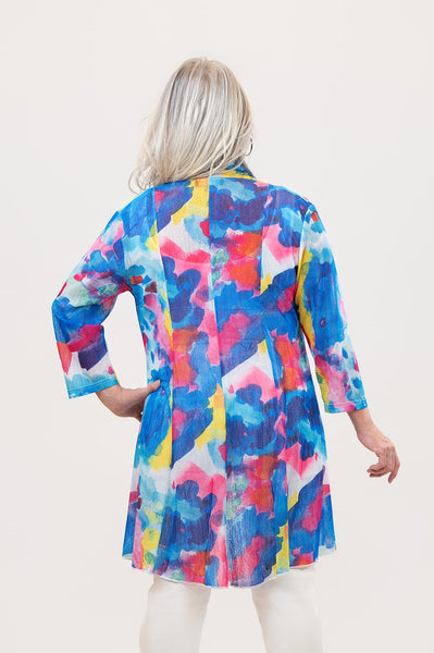 Steven Guy Open Front Abstract Print Cardigan - Blue/Multicolor