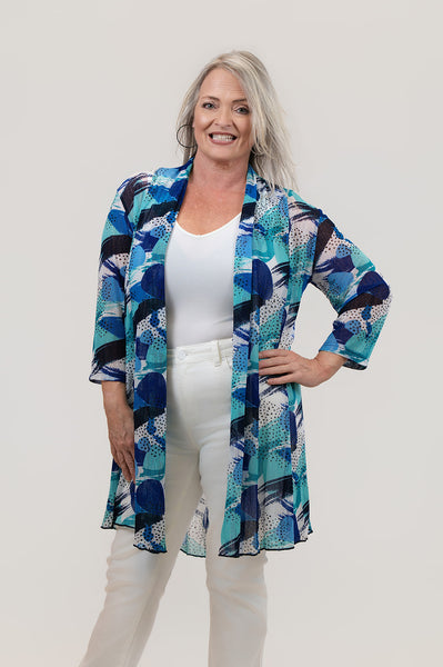 Steven Guy Open Front Abstract Print Cardigan - Blue/Navy/Multicolor