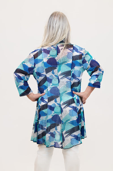 Steven Guy Open Front Abstract Print Cardigan - Blue/Navy/Multicolor