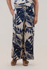 Image of Steven Guy Wide Leg Leaf Print Pull On Pant - Beige/Navy