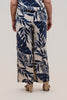 Image of Steven Guy Wide Leg Leaf Print Pull On Pant - Beige/Navy