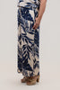 Image of Steven Guy Wide Leg Leaf Print Pull On Pant - Beige/Navy