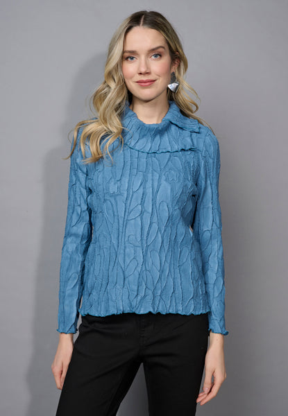 Picadilly Textured Split Envelope Collar Top - Celestial