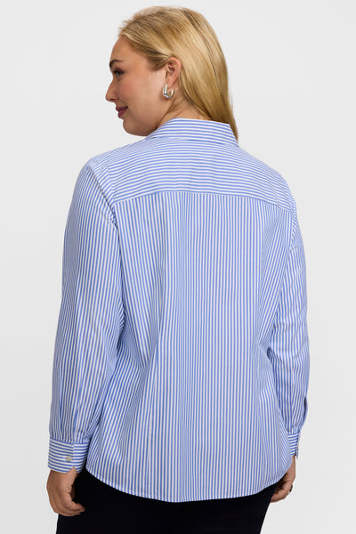 Foxcroft Dianna Plus Size Essential Cotton Pinpoint Non-Iron Shirt - Blue/White Stripe